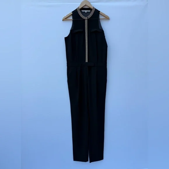 Rachel Rachel Roy Black Sleeveless Jumpsuit Gold Stud Trim Straight Leg Sz 2 NWT - Picture 2 of 16